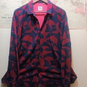 Men's Red and Blue Jaquard Japanese Style Casual Button Down Shirt. XL